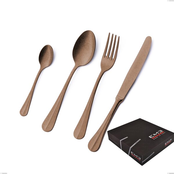 Set di posate 75 pezzi Royal Retr� PVD Chocolate in confezione regalo, Acciaio 18/10 antico, spessore 2.5 mm, pvd chocolate