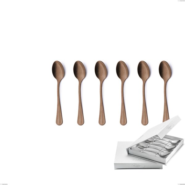 Confezione a libro 6 pezzi cucchiaini caff� Royal Retr� PVD Chocolate, Acciaio 18/10 antico, spessore 2.5 mm, pvd chocolate