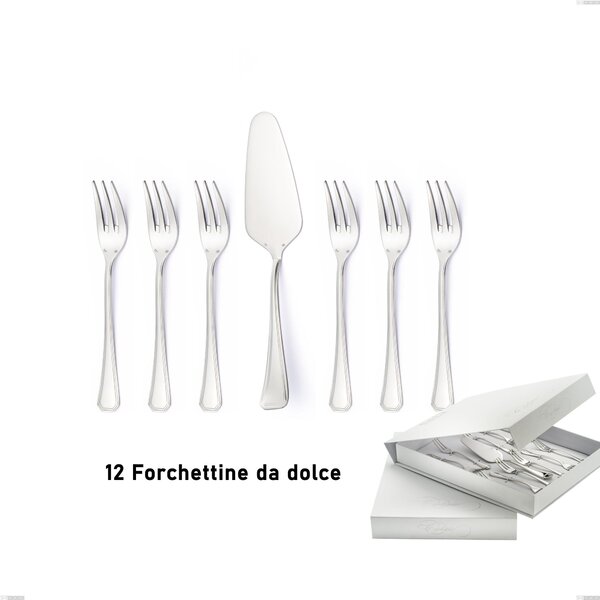 Confezione a libro 13 pezzi, forchettine pi� paletta dolce Savoia Argento 8 micron, Acciaio inox Aisi 304 Finitura Argentata, spessore argento 8 micron, spessore posata 3 mm