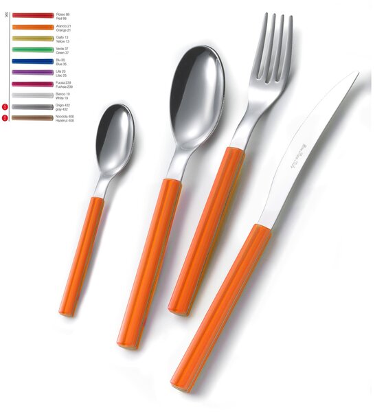 Set Posate colorate SKY 1 Coltello 1 Forchetta 1 Cucchiaio 1 Cucchiaino caff� in acciaio Materiale 18/0 AISI 430 Nichel Free manico in metacrilato colorato