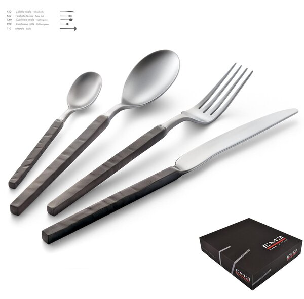 Servizio Posate ZEUS FIRE 49 pezzi 12 posti tavola acciaio inox 18.10 AISI304 manicatura confezione regalo