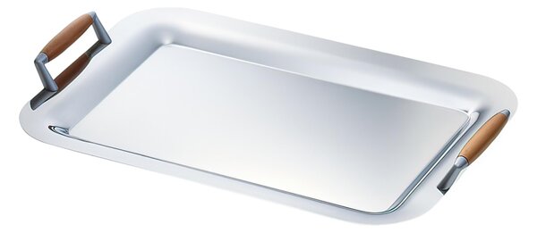 Vassoio Rettangolare con manici 43x30 cm - Linea APLOLLO EME in acciaio inox Lucido con manicatura in legno