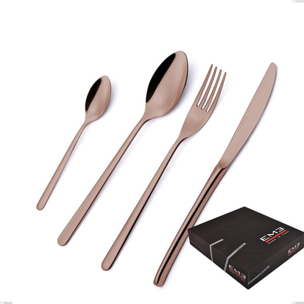 Set di posate 75 pezzi Venice Copper Bronze in confezione regalo, Acciaio Inox 18-10 trattamento pvd bronzo, spessore 4 mm