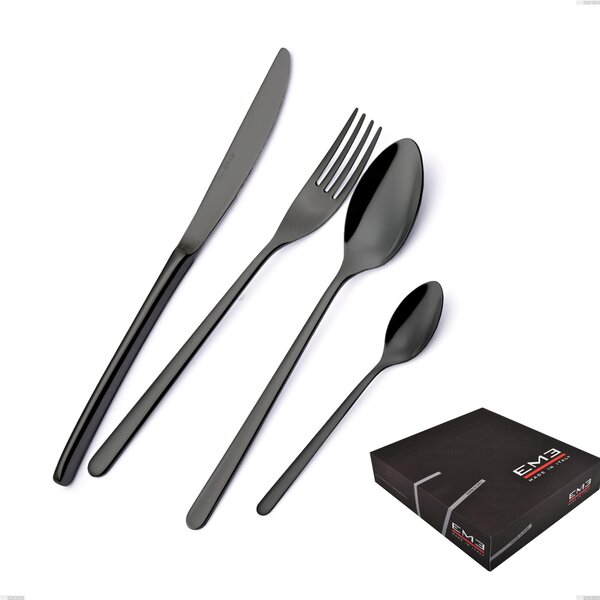Set di posate 75 pezzi Venice Gun Metal in confezione regalo, Acciaio Inox 18-10 trattamento pvd canna di fucile, spessore 4 mm
