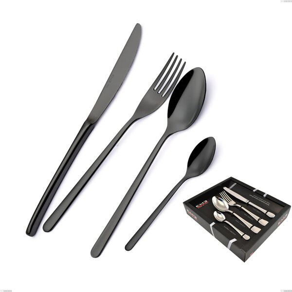 Servizio Posate VENICE Gun Metal 24 pezzi 6 posti tavola acciaio inox 18/10 AISI304 spessore 4.0 mm in confezione vetrina