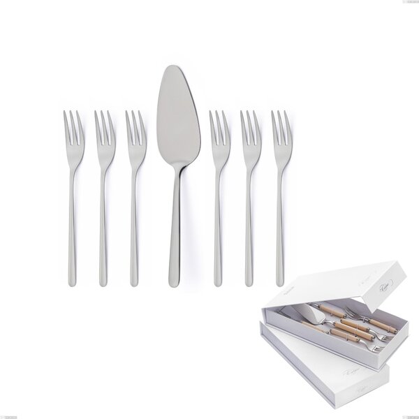 Confezione a libro 7 pezzi, forchettine pi� paletta dolce venice sabbiato, Acciaio inox Aisi 304 Posate sabbiate, spessore 4 mm
