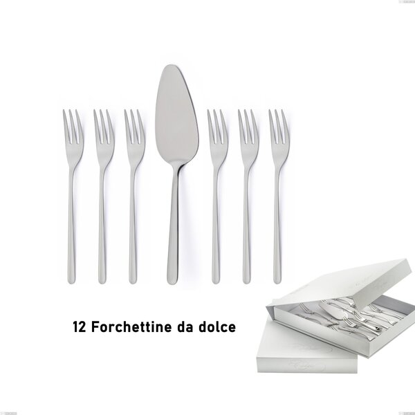 Confezione a libro 13 pezzi, forchettine pi� paletta dolce venice sabbiato, Acciaio inox Aisi 304 Posate sabbiate, spessore 4 mm
