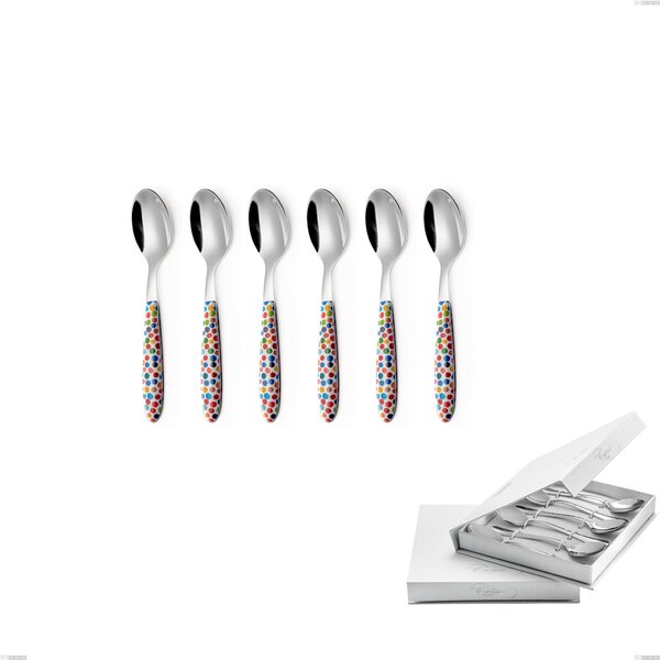 Confezione a libro 6 pezzi cucchiaini caff� vero coriandoli, acciaio 18.0 nickel free, manicatura pbt sublimato acciaio lucido