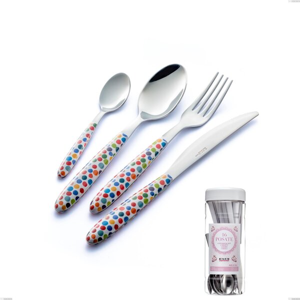 Confezione barattolo francese 16 pezzi posate vero coriandoli, acciaio 18.0 nickel free, manicatura pbt sublimato acciaio lucido