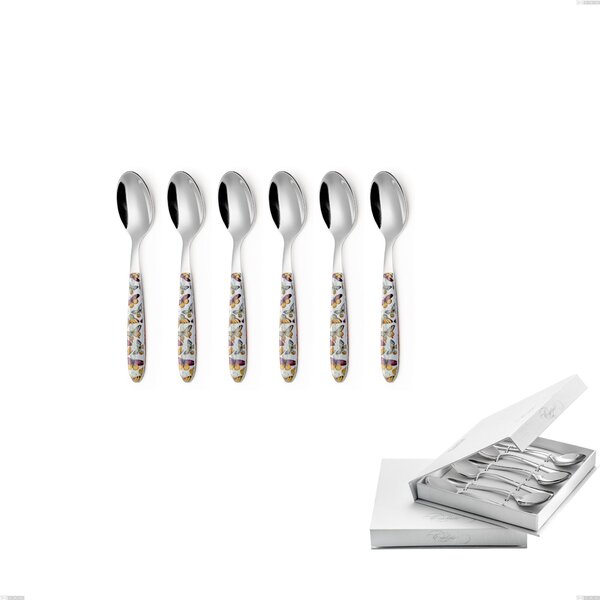 Confezione a libro 6 pezzi cucchiaini caff� vero butterfly, acciaio 18.0 nickel free, manicatura pbt sublimato acciaio lucido