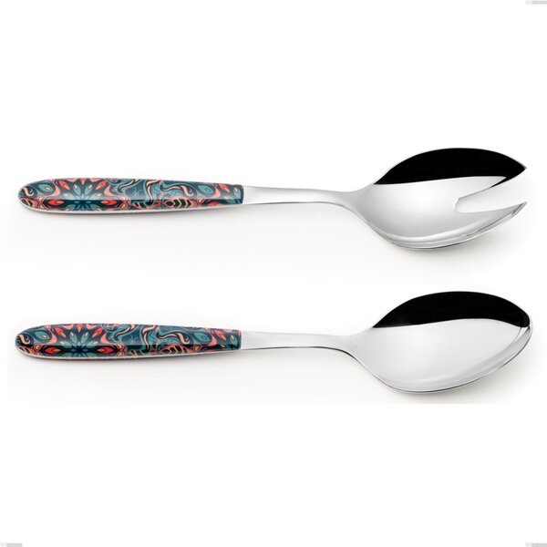 Coppia insalata vero damasco, acciaio 18.0 nickel free, manicatura pbt sublimato acciaio lucido, lunghezza 250 mm