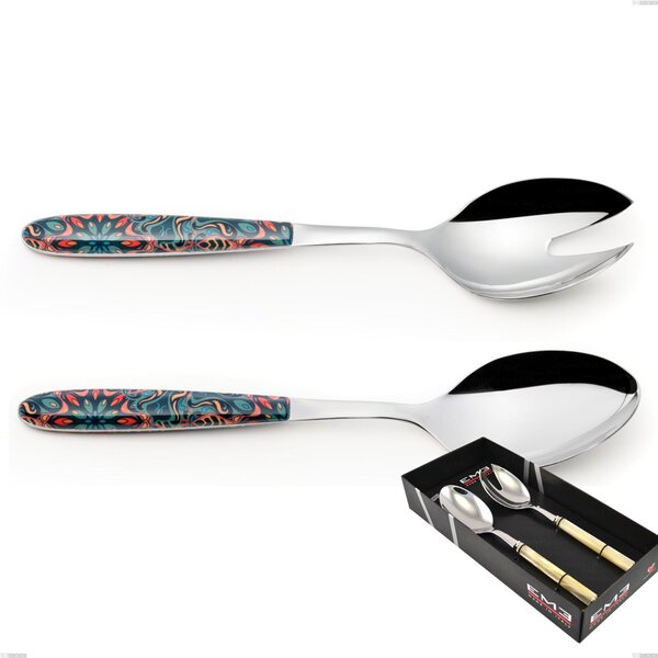 Confezione vetrina 2 pezzi insalata vero damasco, acciaio 18.0 nickel free, manicatura pbt sublimato acciaio lucido