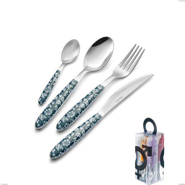 Confezione You&Me 24 pezzi posate vero flowers, acciaio 18.0 nickel free, manicatura pbt sublimato acciaio lucido
