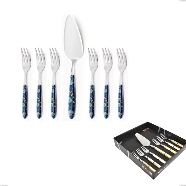 Confezione vetrina 7 pezzi, forchettine pi� paletta dolce vero garden, acciaio 18.0 nickel free, manicatura pbt sublimato acciaio lucido
