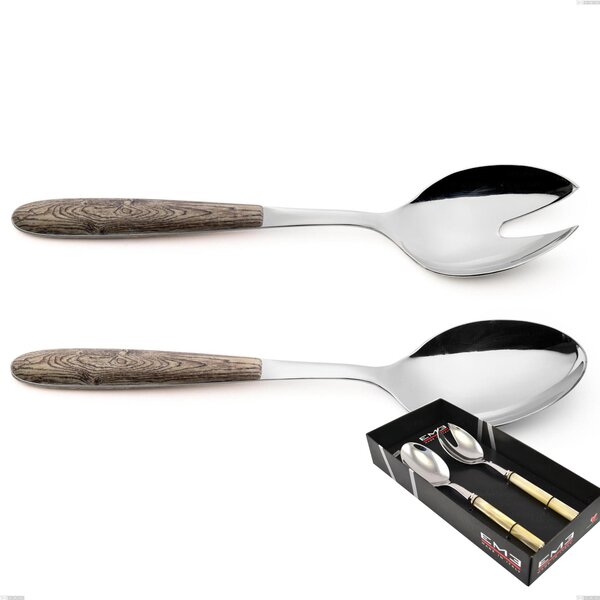Confezione vetrina 2 pezzi insalata vero larice, acciaio 18.0 nickel free, manicatura pbt sublimato acciaio lucido