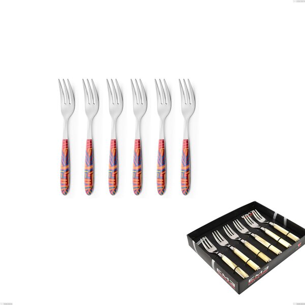 Confezione vetrina 6 pezzi forchette dolce vero linear, acciaio 18.0 nickel free, manicatura pbt sublimato acciaio lucido