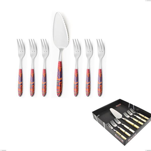 Confezione vetrina 7 pezzi, forchettine pi� paletta dolce vero linear, acciaio 18.0 nickel free, manicatura pbt sublimato acciaio lucido