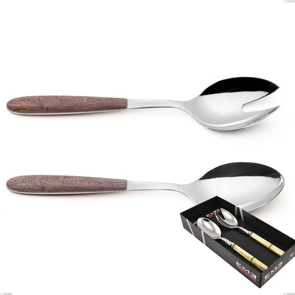 Confezione vetrina 2 pezzi insalata vero noce, acciaio 18.0 nickel free, manicatura pbt sublimato acciaio lucido