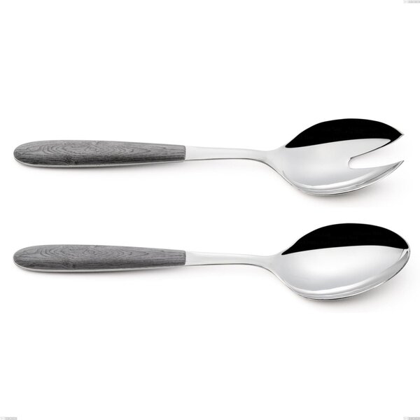 Coppia insalata vero olmo grigio, acciaio 18.0 nickel free, manicatura pbt sublimato acciaio lucido, lunghezza 250 mm