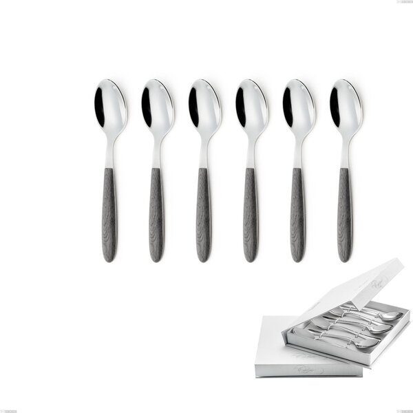Confezione a libro 6 pezzi cucchiaini caff� vero olmo grigio, acciaio 18.0 nickel free, manicatura pbt sublimato acciaio lucido