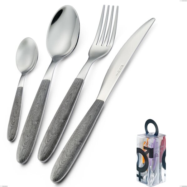 Confezione You&Me 24 pezzi posate vero olmo grigio, acciaio 18.0 nickel free, manicatura pbt sublimato acciaio lucido