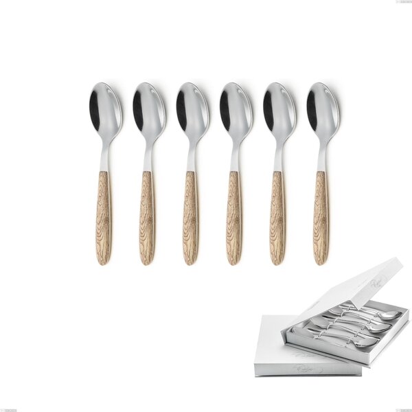 Confezione a libro 6 pezzi cucchiaini caff� vero pino, acciaio 18.0 nickel free, manicatura pbt sublimato acciaio lucido