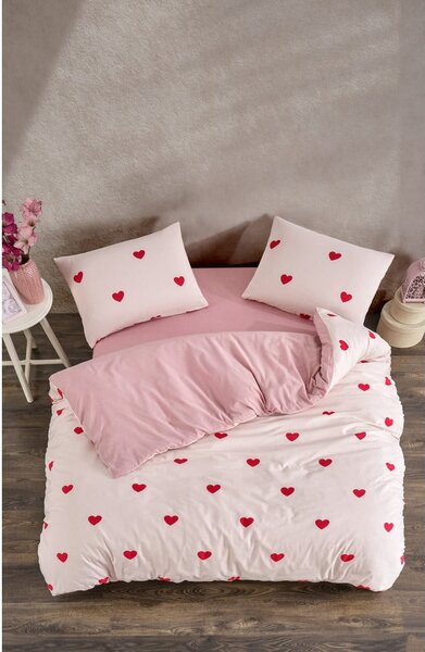 Set copripiumino e federa rosa per letto matrimoniale o esteso con lenzuolo incluso/4 pezzi 200x220 cm Red Heart – Mila Home