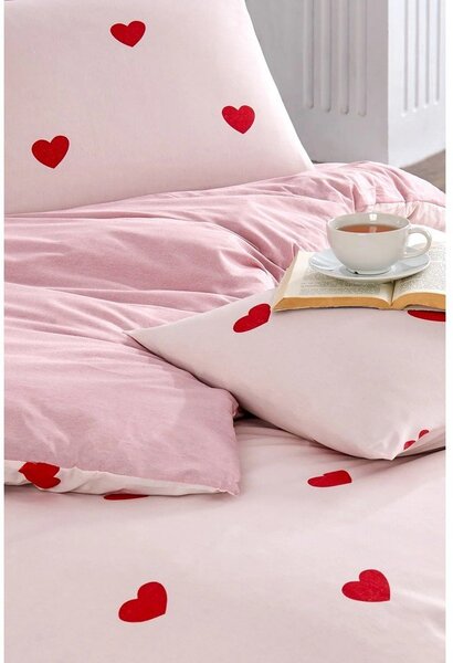 Set copripiumino e federa rosa per letto matrimoniale o esteso con lenzuolo incluso/4 pezzi 200x220 cm Red Heart – Mila Home