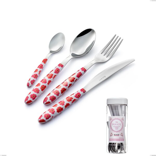 Confezione barattolo francese 16 pezzi posate Vero poppy, acciaio 18.0 nickel free, manicatura pbt sublimato acciaio lucido