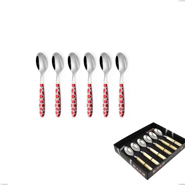 Confezione vetrina 6 pezzi cucchiaino caffe Vero poppy, acciaio 18.0 nickel free, manicatura pbt sublimato acciaio lucido