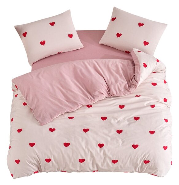 Set copripiumino e federa rosa per letto matrimoniale o esteso con lenzuolo incluso/4 pezzi 200x220 cm Red Heart – Mila Home