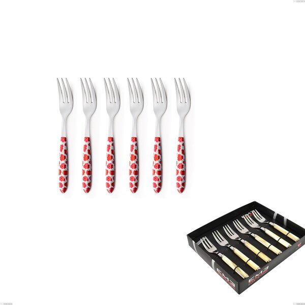 Confezione vetrina 6 pezzi forchette dolce Vero poppy, acciaio 18.0 nickel free, manicatura pbt sublimato acciaio lucido