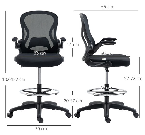Vinsetto Sedia da Ufficio con Supporto Lombare, Altezza Regolabile e Braccioli Ribaltabili, 59x65x102-122 cm, Nero | Aosom Italy
