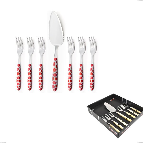 Confezione vetrina 7 pezzi, forchettine pi� paletta dolce Vero poppy, acciaio 18.0 nickel free, manicatura pbt sublimato acciaio lucido