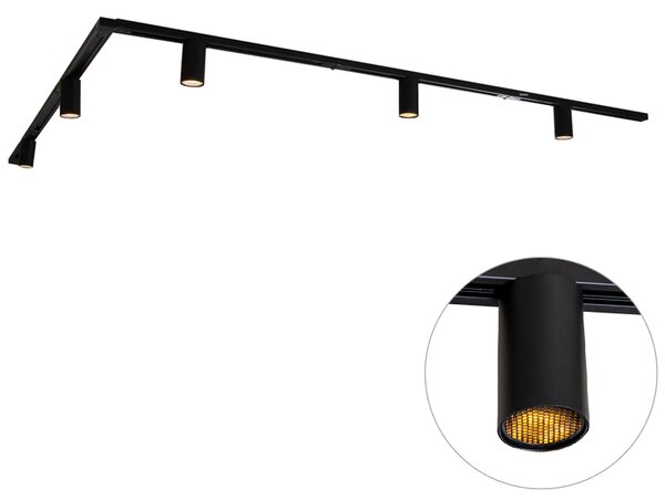 Sistema di illuminazione a binario moderno con 5 faretti neri monofase GU10 35mm - Iconic Ruby Honey