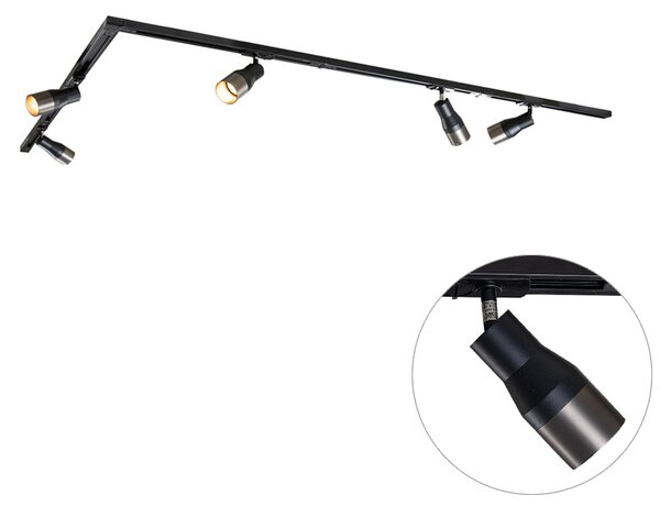 Sistema di illuminazione su binario moderno con 5 faretti in metallo canna di fucile monofase - Iconic Kohua