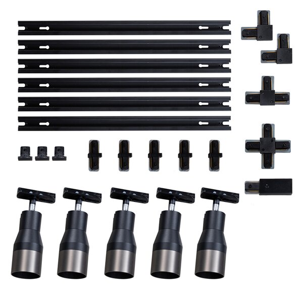 Sistema di illuminazione su binario moderno con 5 faretti in metallo canna di fucile monofase - Iconic Kohua