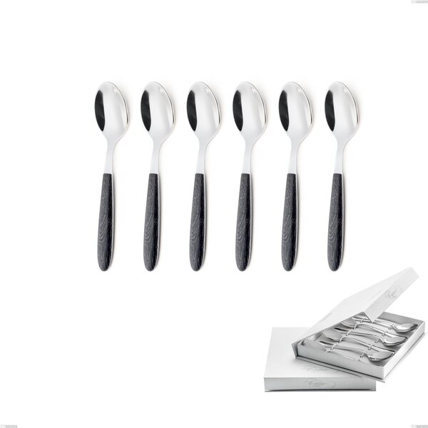 Confezione a libro 6 pezzi cucchiaini caff� vero wenge, acciaio 18.0 nickel free, manicatura pbt sublimato acciaio lucido