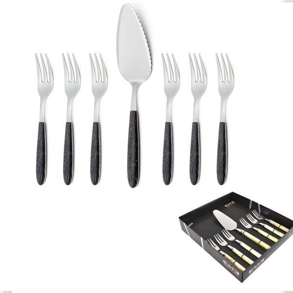 Confezione vetrina 7 pezzi, forchettine pi� paletta dolce vero wenge, acciaio 18.0 nickel free, manicatura pbt sublimato acciaio lucido