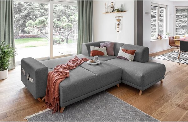 Divano angolare grigio allungabile e con contenitore (penisola a destra/a L) Classy Sophie – Miuform