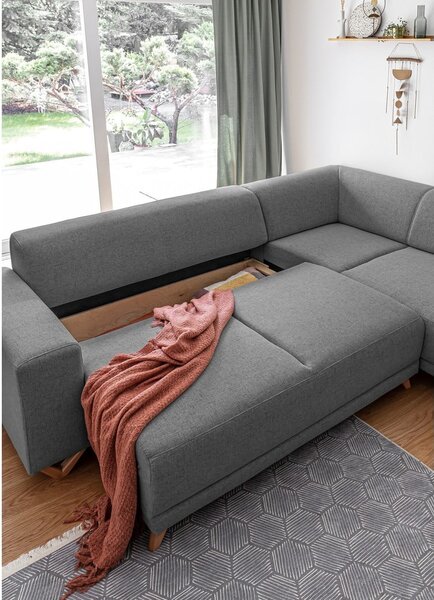 Divano angolare grigio allungabile e con contenitore (penisola a destra/a L) Classy Sophie – Miuform