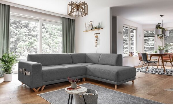 Divano angolare grigio allungabile e con contenitore (penisola a destra/a L) Classy Sophie – Miuform