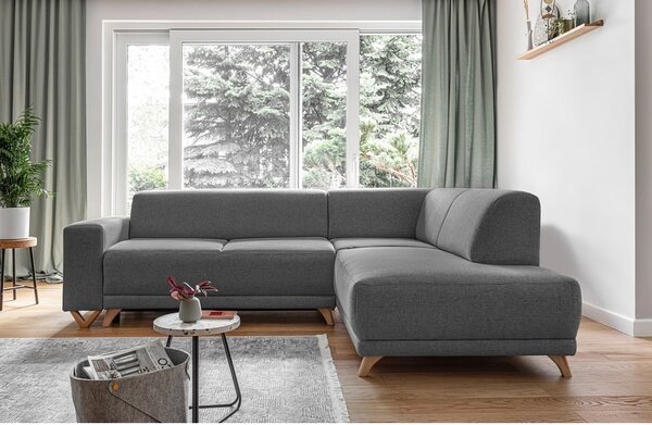 Divano angolare grigio allungabile e con contenitore (penisola a destra/a L) Classy Sophie – Miuform