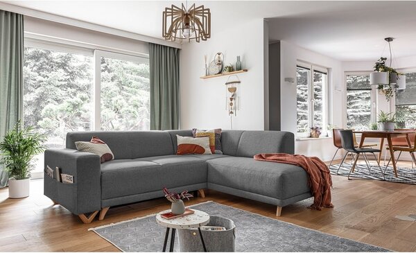 Divano angolare grigio allungabile e con contenitore (penisola a destra/a L) Classy Sophie – Miuform