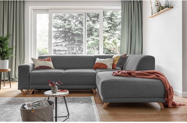 Divano angolare grigio allungabile e con contenitore (penisola a destra/a L) Classy Sophie – Miuform