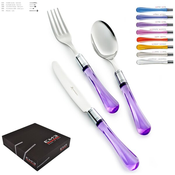 Servizio Posate Colorate Set 49 pezzi ZAFFIRO in acciaio 1810 manico Acrilico in Confezione regalo