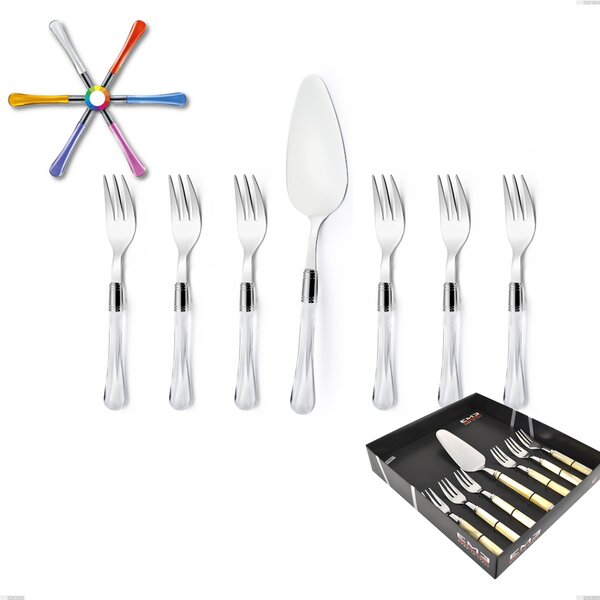 Confezione vetrina 7 pezzi, forchettine pi� paletta dolce Zaffiro, (acciaio 18.10 aisi304), manico in metacrilato
