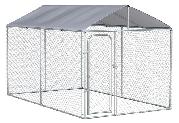 Recinto Per Animali Domestici Cani Cuccioli 400x230x232 Cm In Metallo  Galvanizzato Argento