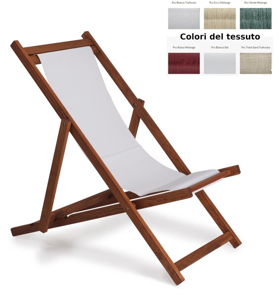 Sdraio reclinabile e chiudibile senza braccioli Telo di Nylon AFRODITE 120x57x94h cm -peso 8,5 kg quattro posizioni in legno noce e telo in PVC