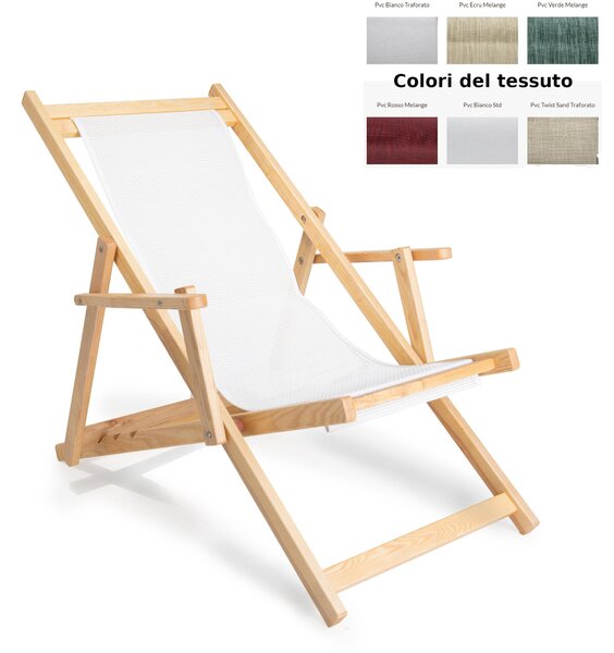 Sdraio reclinabile e chiudibile con braccioli e Telo di Nylon AFRODITE 120x73x94h cm -peso 9,3 kg quattro posizioni Telaio in legno naturale e telo in PVC